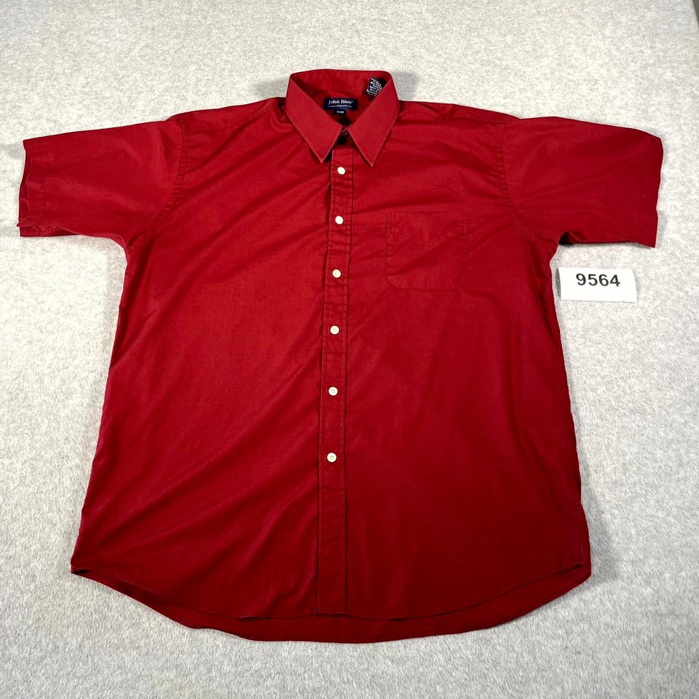 John Blair Shirt Mens 16SS Red Short Sleeve Collared Button Up Casual Work